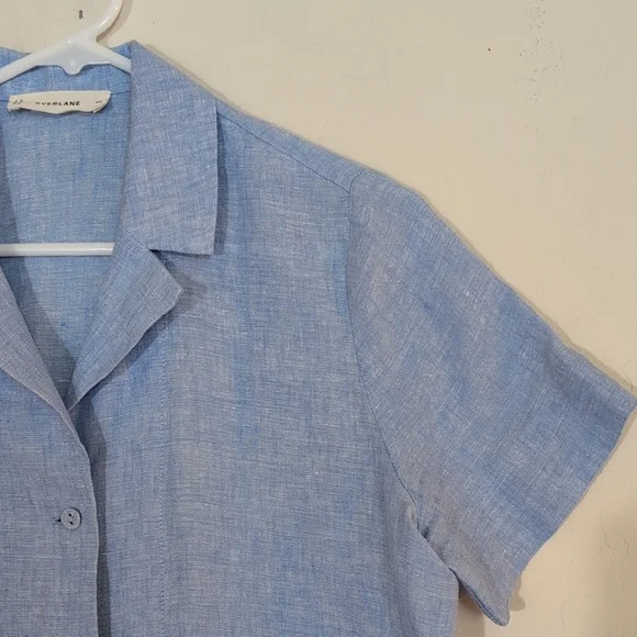 Everlane The Notch Shirt in Linen Light Blue Button Up Short Sleeve Boxy Top -XS - Picture 3 of 8